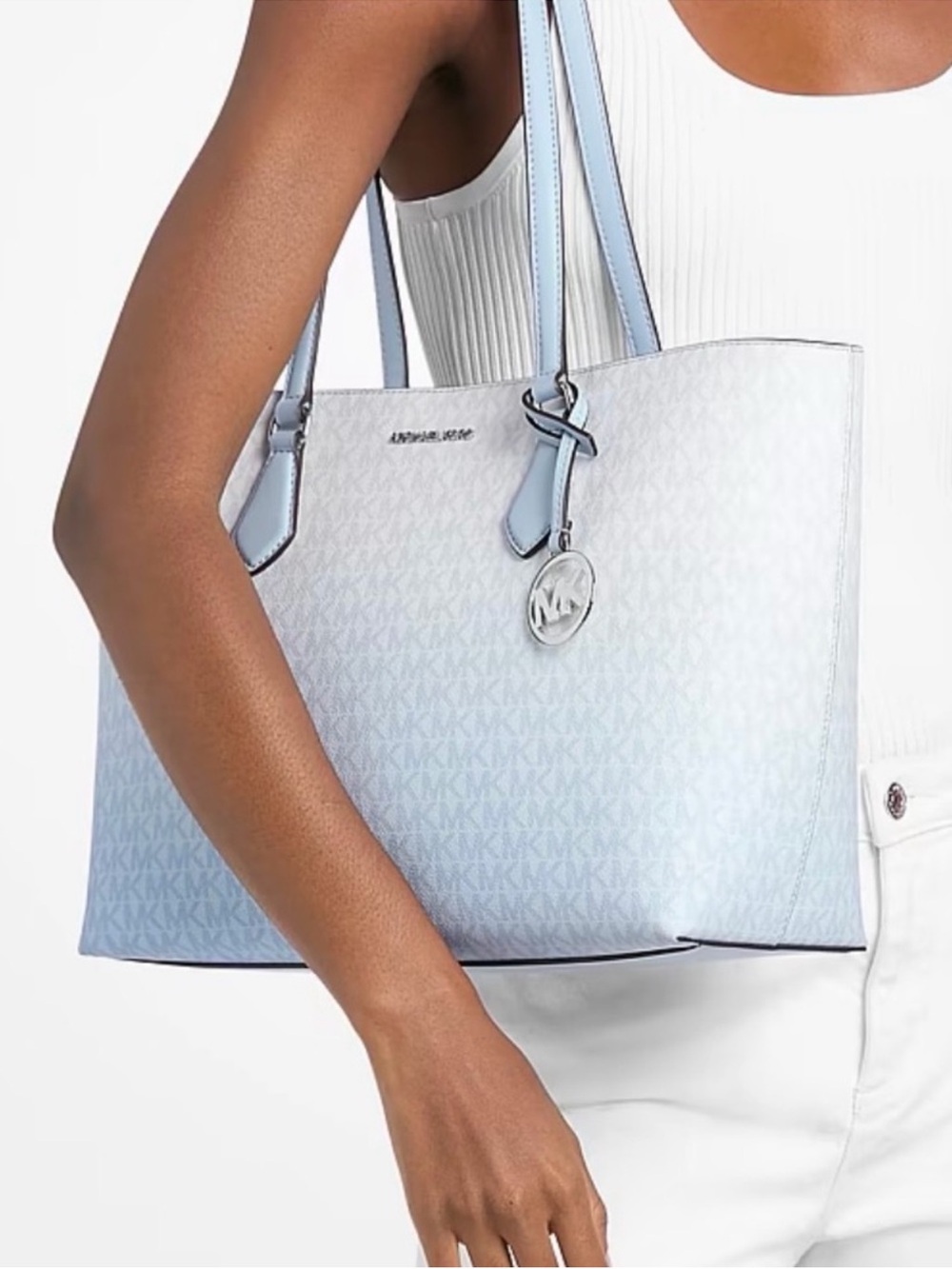 Michael Kors Ombre Signature Jet Set Tote in Pale Blue Tote Shoulder Bag